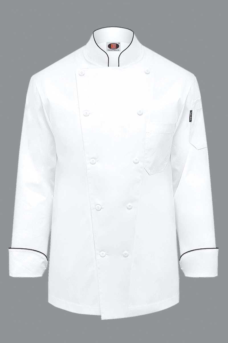 Executive Chef Coat with Cloth-Covered Buttons and Piping