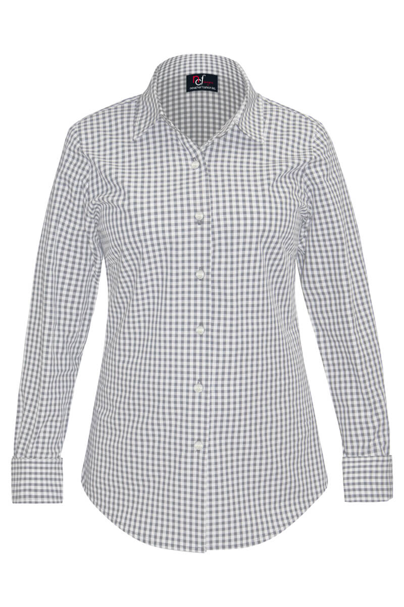 Gizella Ladies' Fitted Long Sleeve Dress Shirt - White & Grey