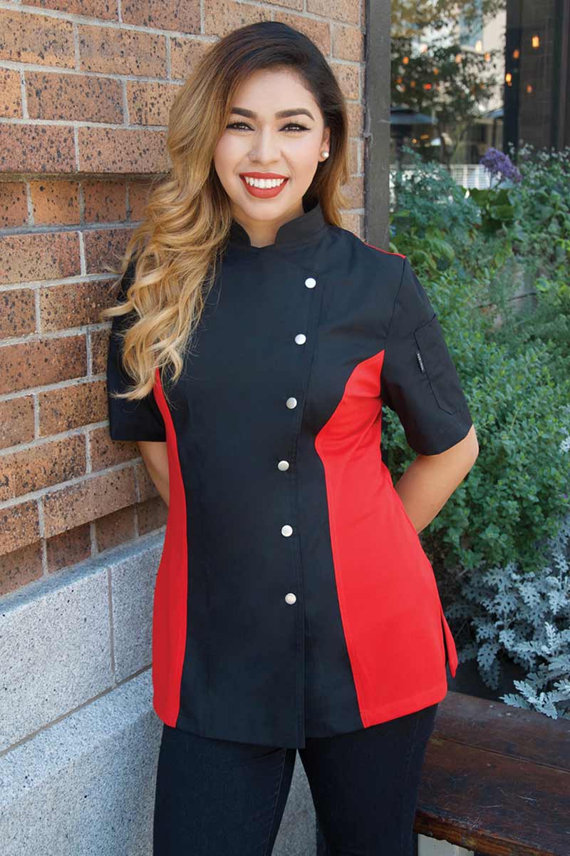 Cecil Women's Chef Coat - Black/Red